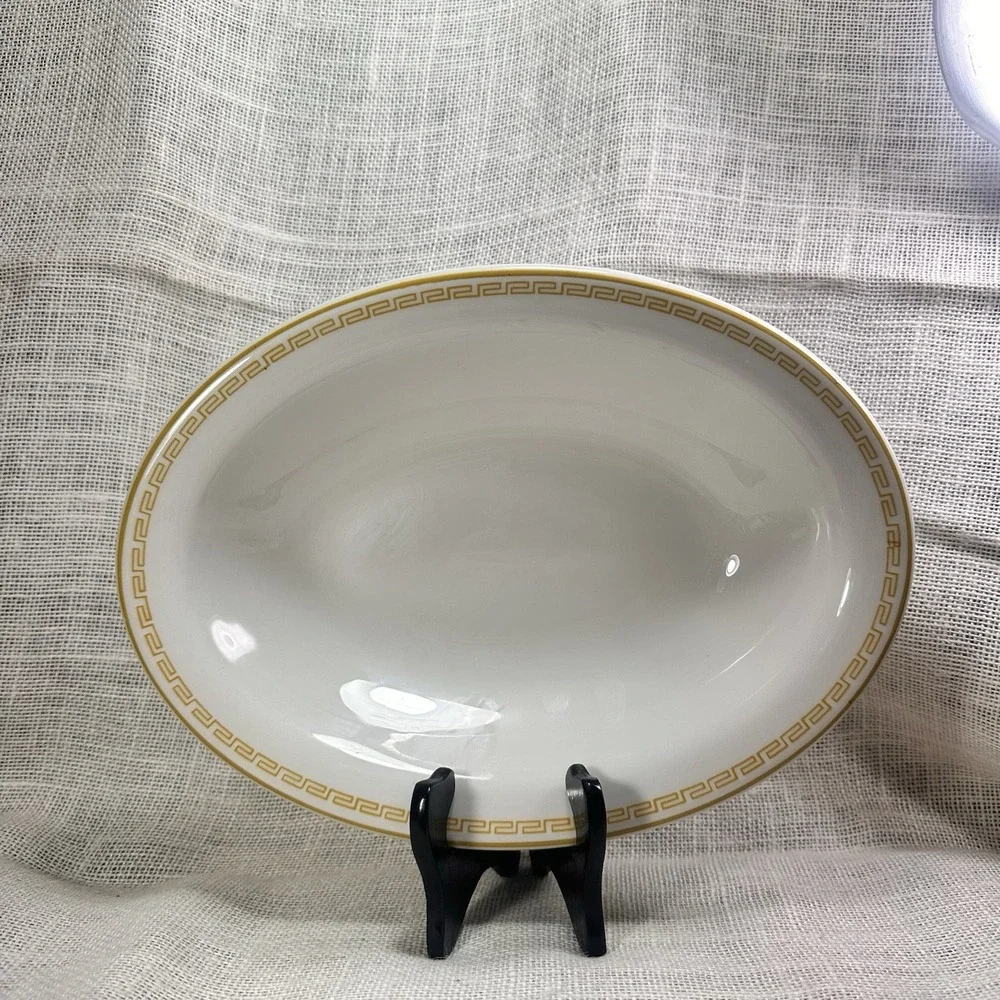 Homer Laughlin Ivory China Gold Greek Key Oval Vegetable‎ Serving Bowl 12